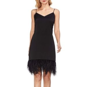 Vince Camuto Gilded Rose Ostrich Feather Black Mini Dress